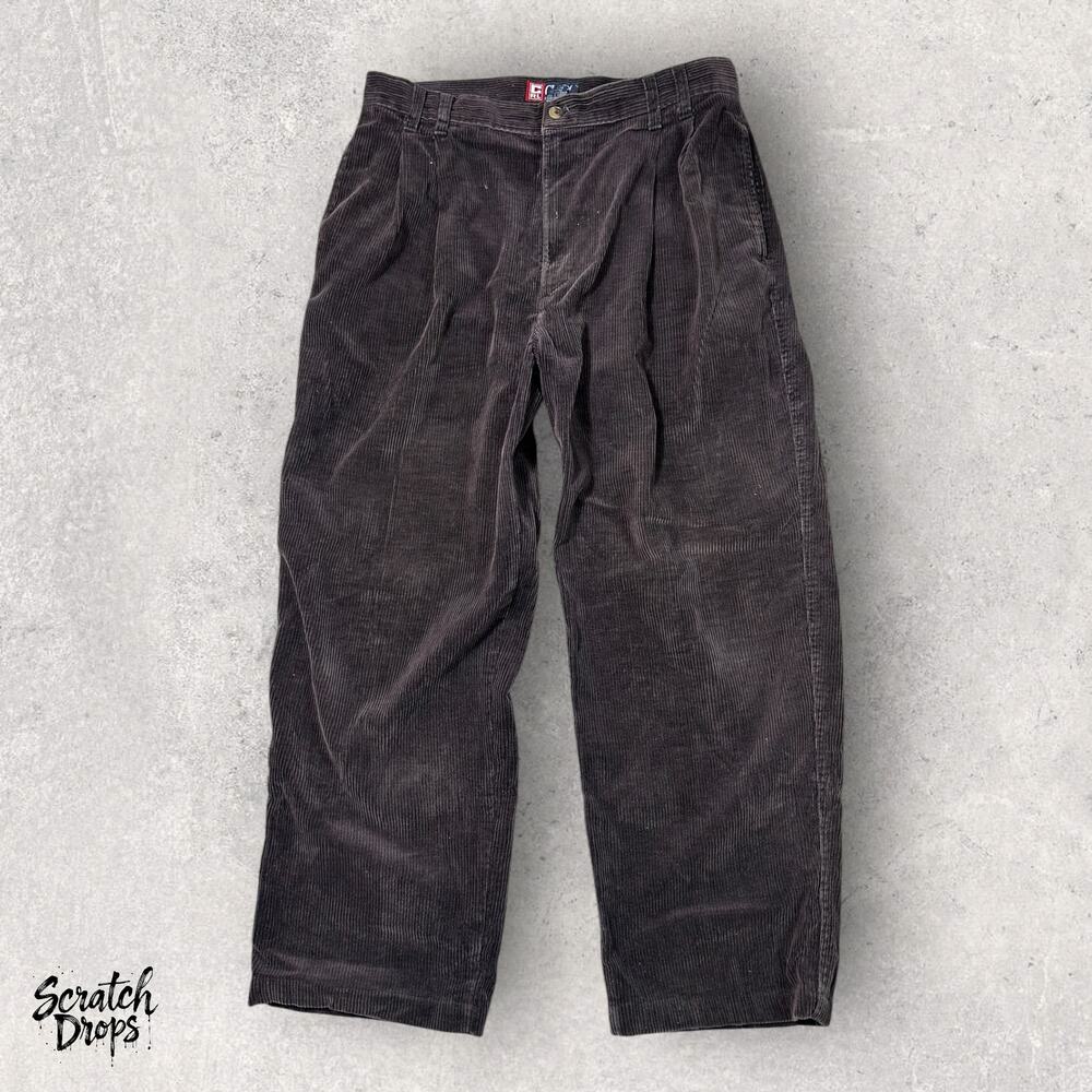 Chaps Ralph Lauren Mens Corduroy Pants Size 34x30 Black Vintage Fit Trousers 90s